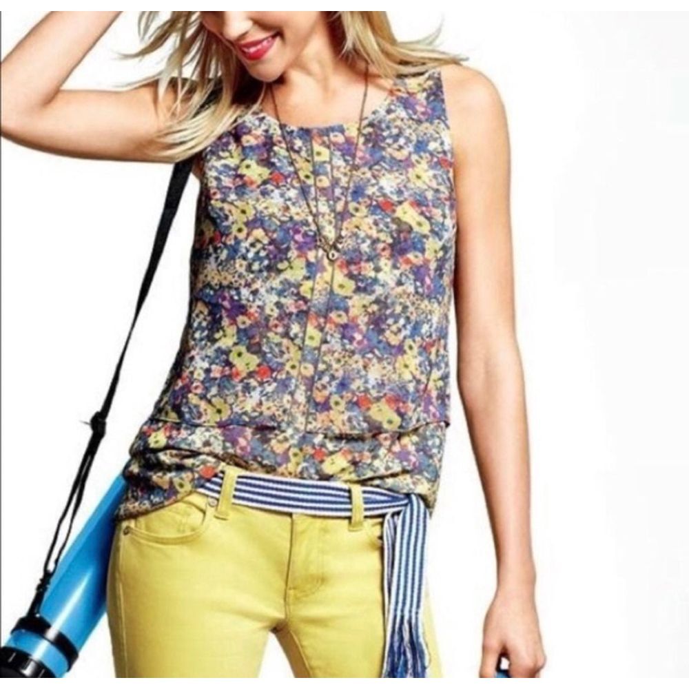 CAbi # 5041 Sleeveless Tank Top abstract floral print boho womens Size Large‎